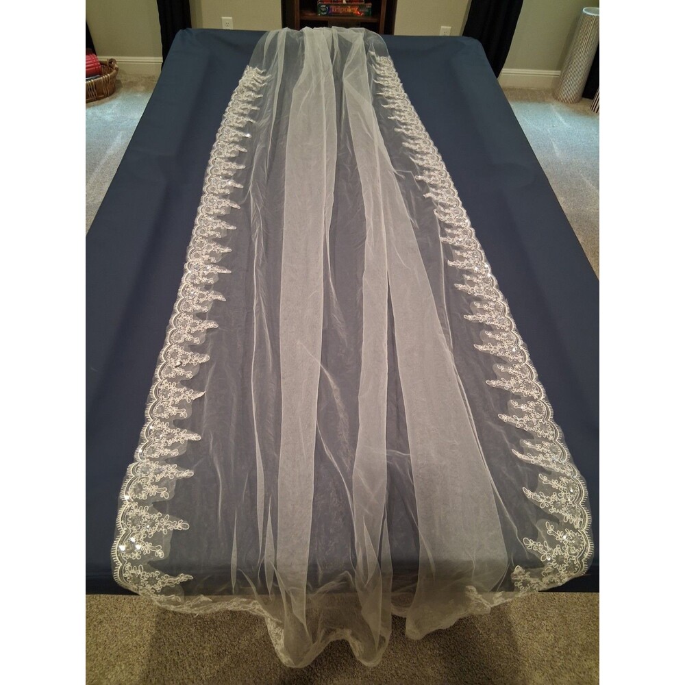 Cathedral 10 Foot Wedding Veil White Lace Mesh Comb
